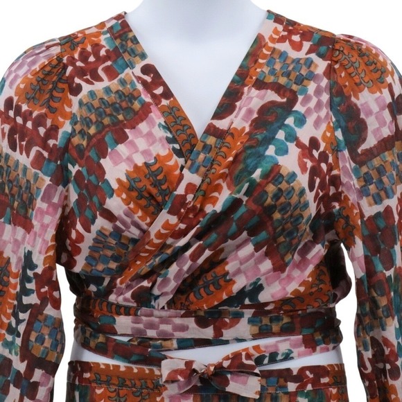 Anthropologie Multicolor Print Wrap Top Midi Skirt Set Long Sleeve Size 22W - Picture 4 of 10